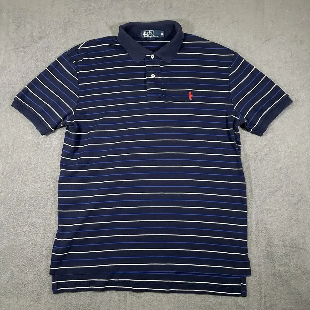 Vintage Polo Ralph Lauren Polo Shirt Navy Blue Men’s M Cotton Striped